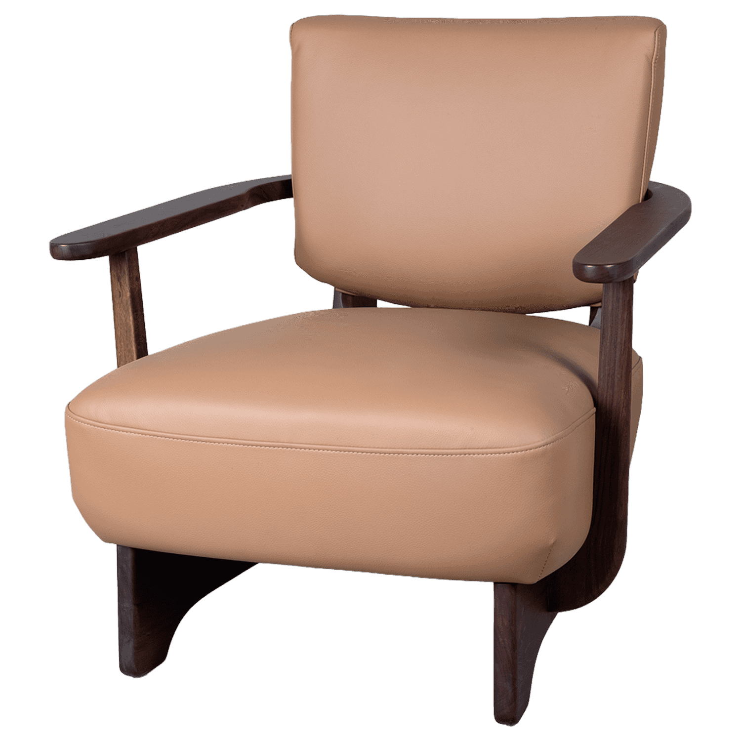 Wood-Frame Leather Lounge Chair — view 1.