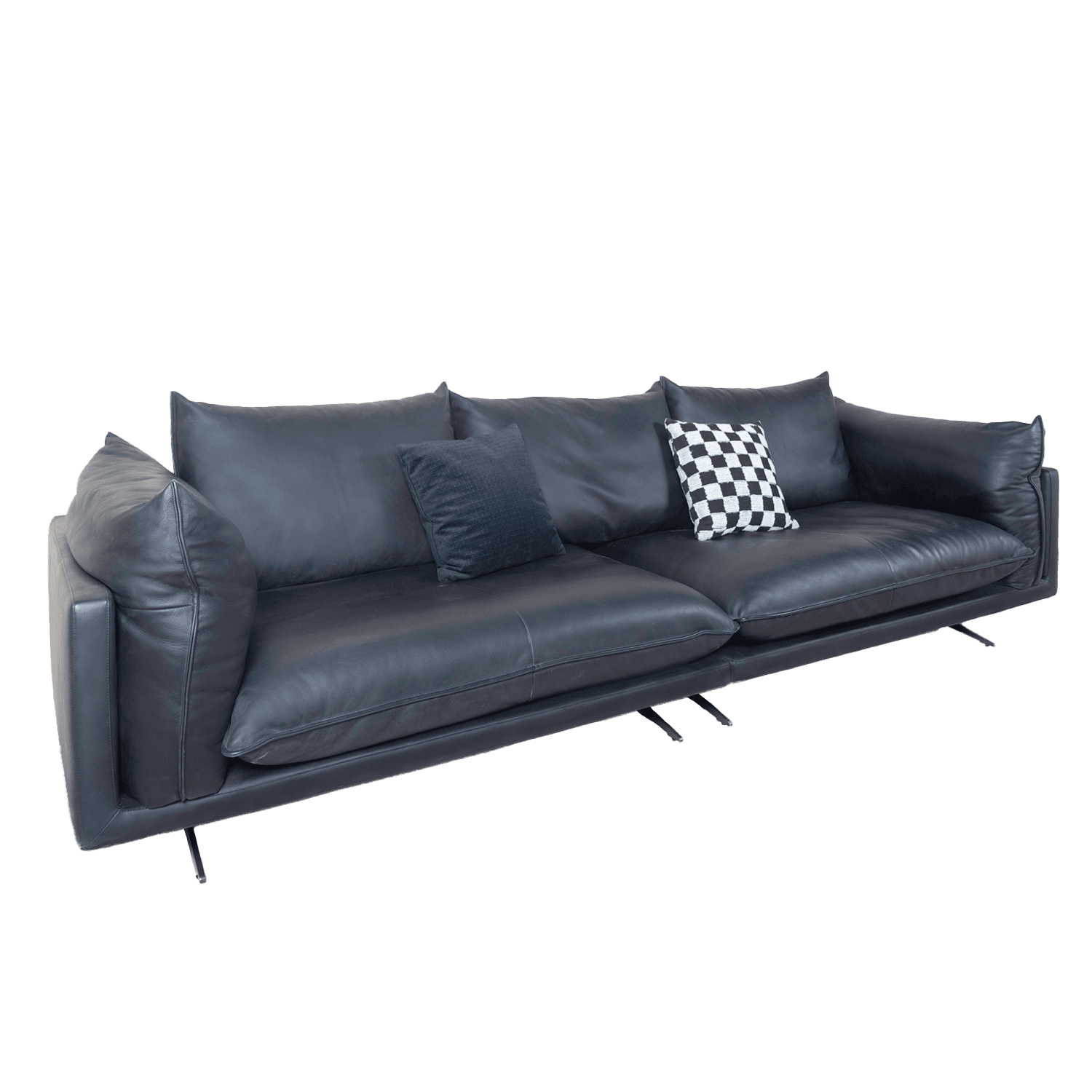 Black Leather 3-Seater Sofa — Sofa.
