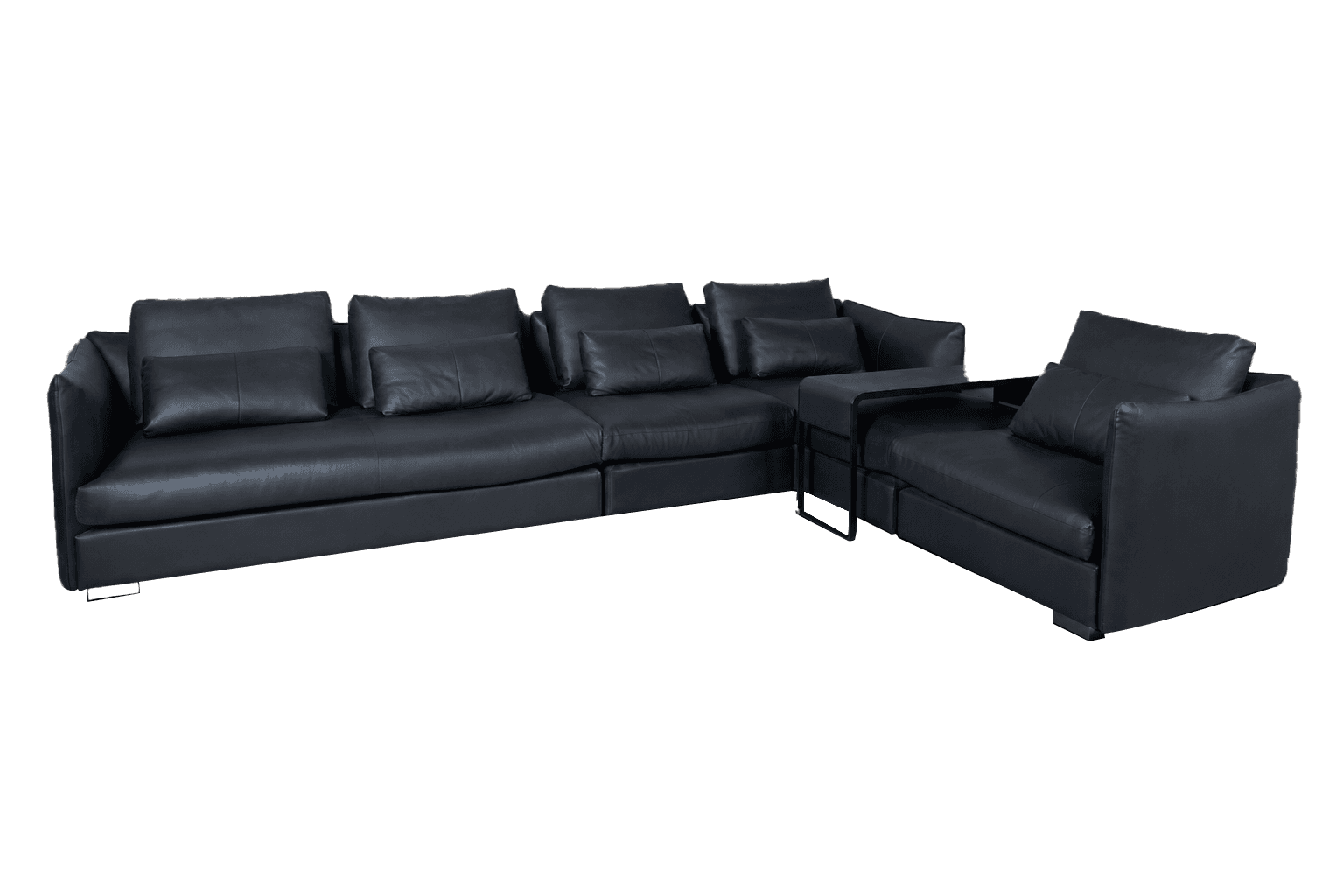 Black Leather L-Shape Sectional — Sofa.