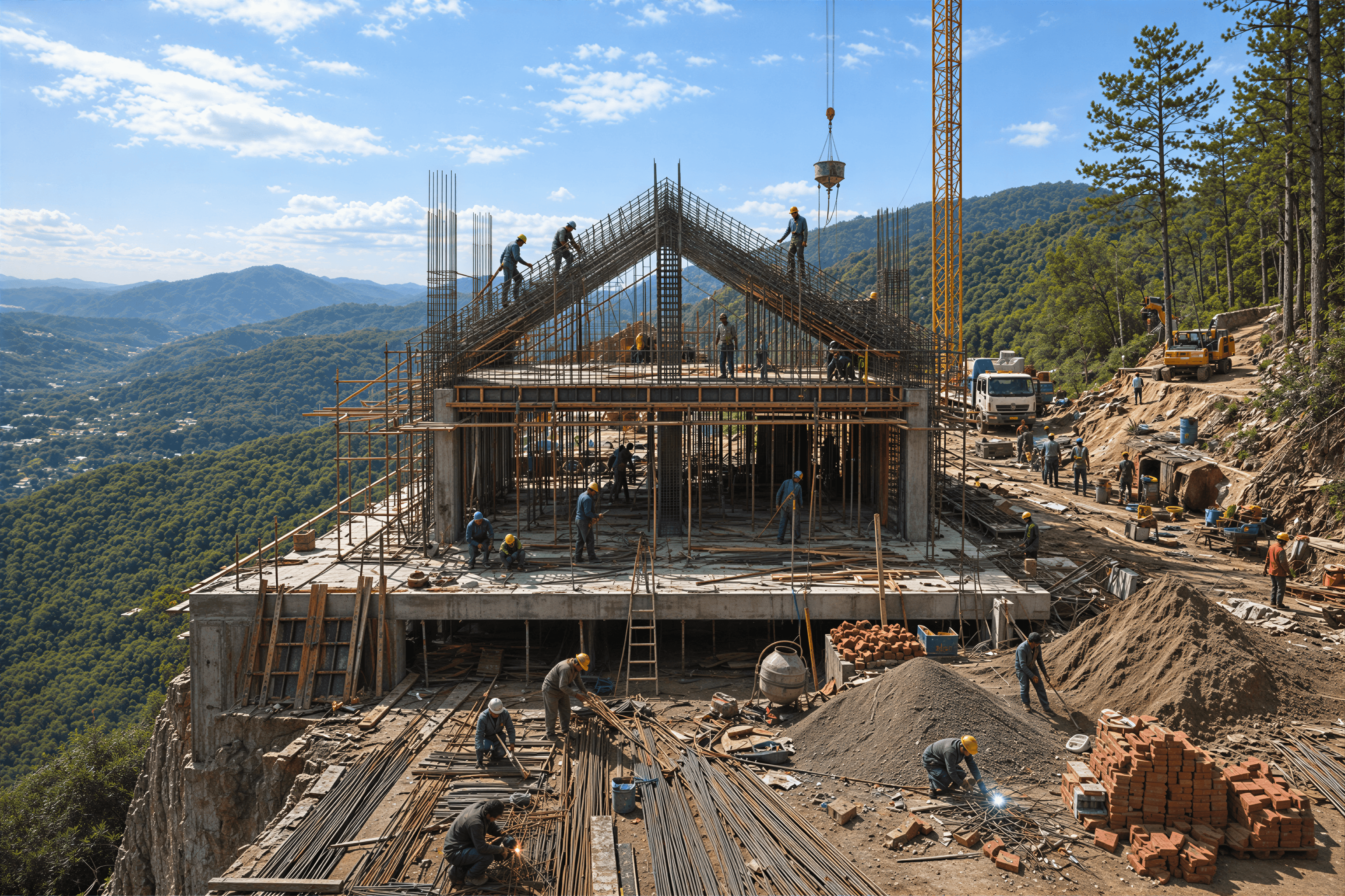 Construction site illustrating traditional build complexity